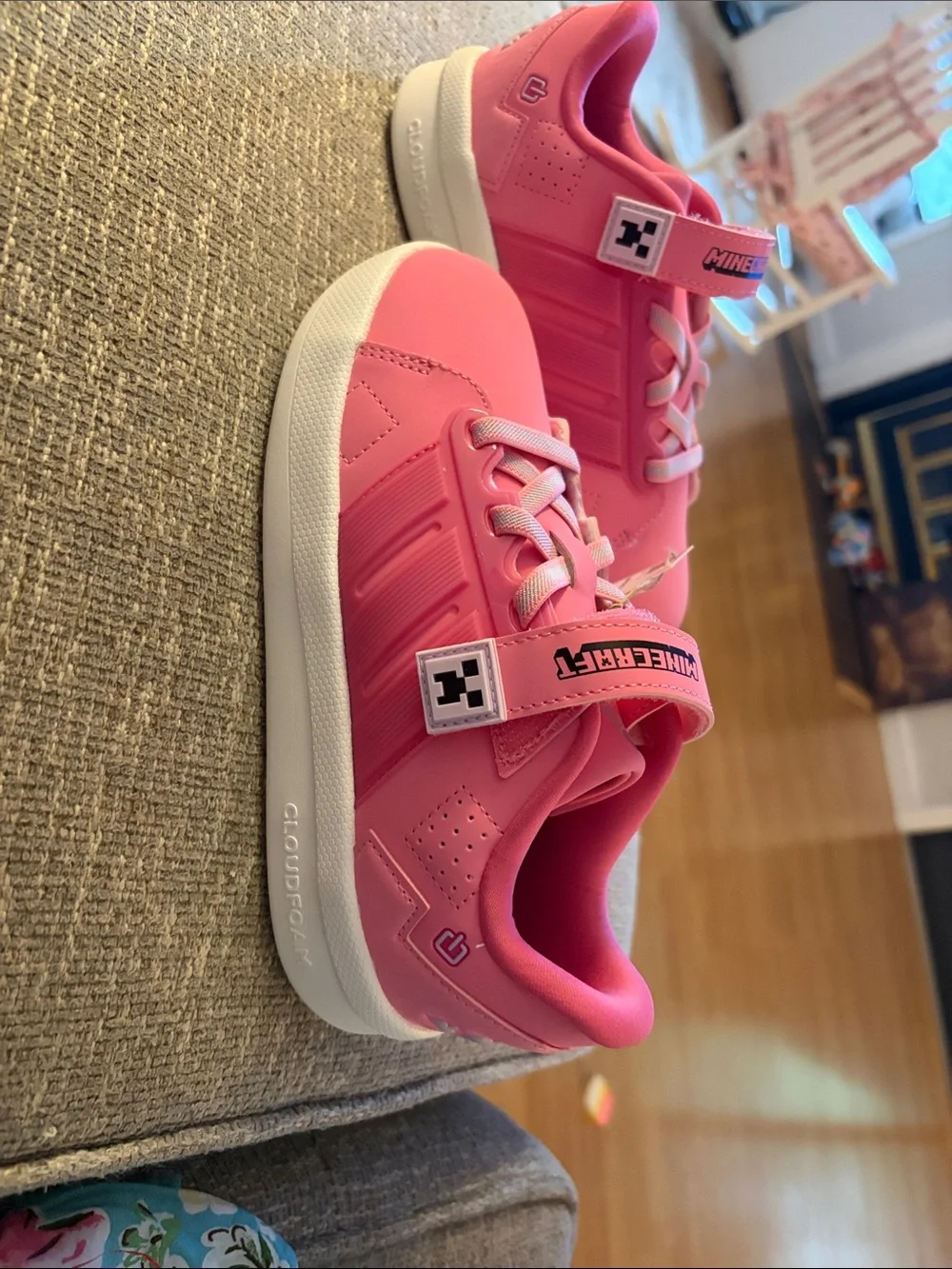 Adidas Minecraft lightorama Court Pink Sneakers size 3 kids